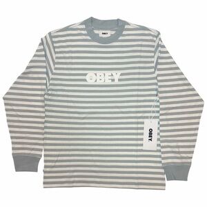 Obey Gray and White Striped Crew Neck